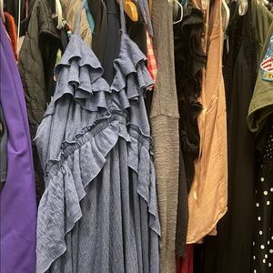 Free People Blue Ruffle Backless Dress